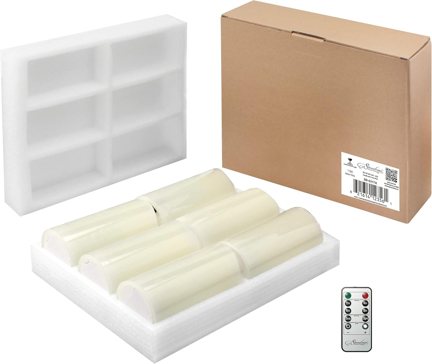 Stonebriar 6 Count White Real Wax 3x3 Flameless LED Pillar Candles with Remote and Timer