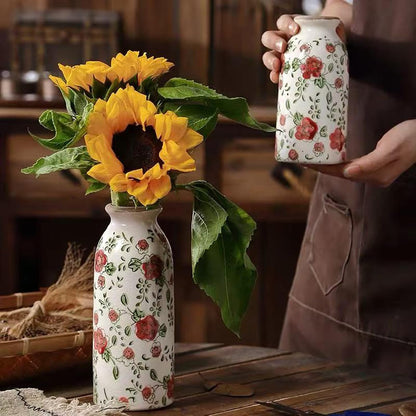 Rustic Ceramic Vase Set of 3 - Beige Rustic Vases for Flowers,Farmhouse Flower Vases for Home Decor,Small Decorative Vase Set for Living Room,Table Shelf,Centerpieces and Fireplace Decorations