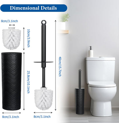 Topsky 2 Pack Compact Toilet Brush & Holder Set, Plastic Round Barrel Loo Brush with 2 Replacement Toilet Brush Head, Durable for Bathroom Toilet, Gray