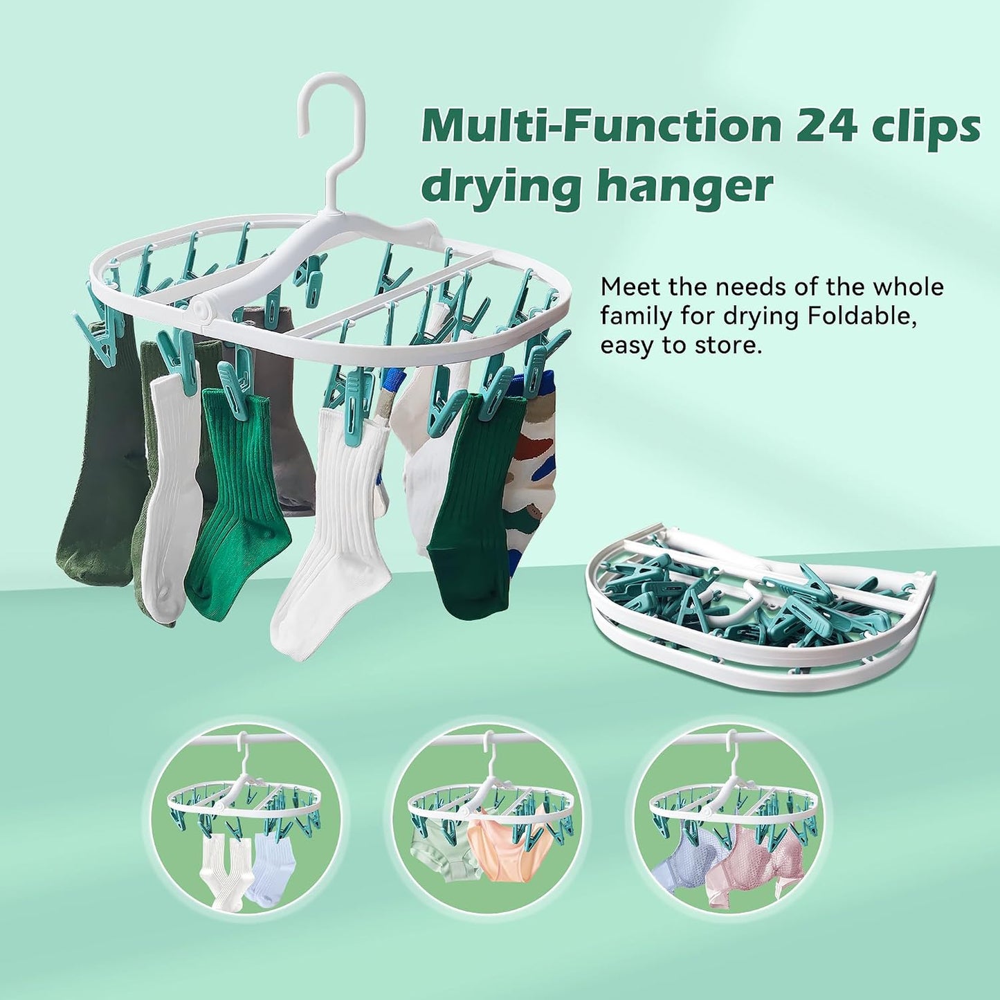 Plastic PP Drying Hanger, Anti-Rusty Drying Rack for Clothes, Socks, Lingeries, Delicates, Drying Hanger with 32 Clips for Baby Clothes, Towels
