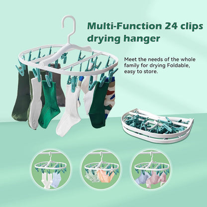Plastic PP Drying Hanger, Anti-Rusty Drying Rack for Clothes, Socks, Lingeries, Delicates, Drying Hanger with 32 Clips for Baby Clothes, Towels