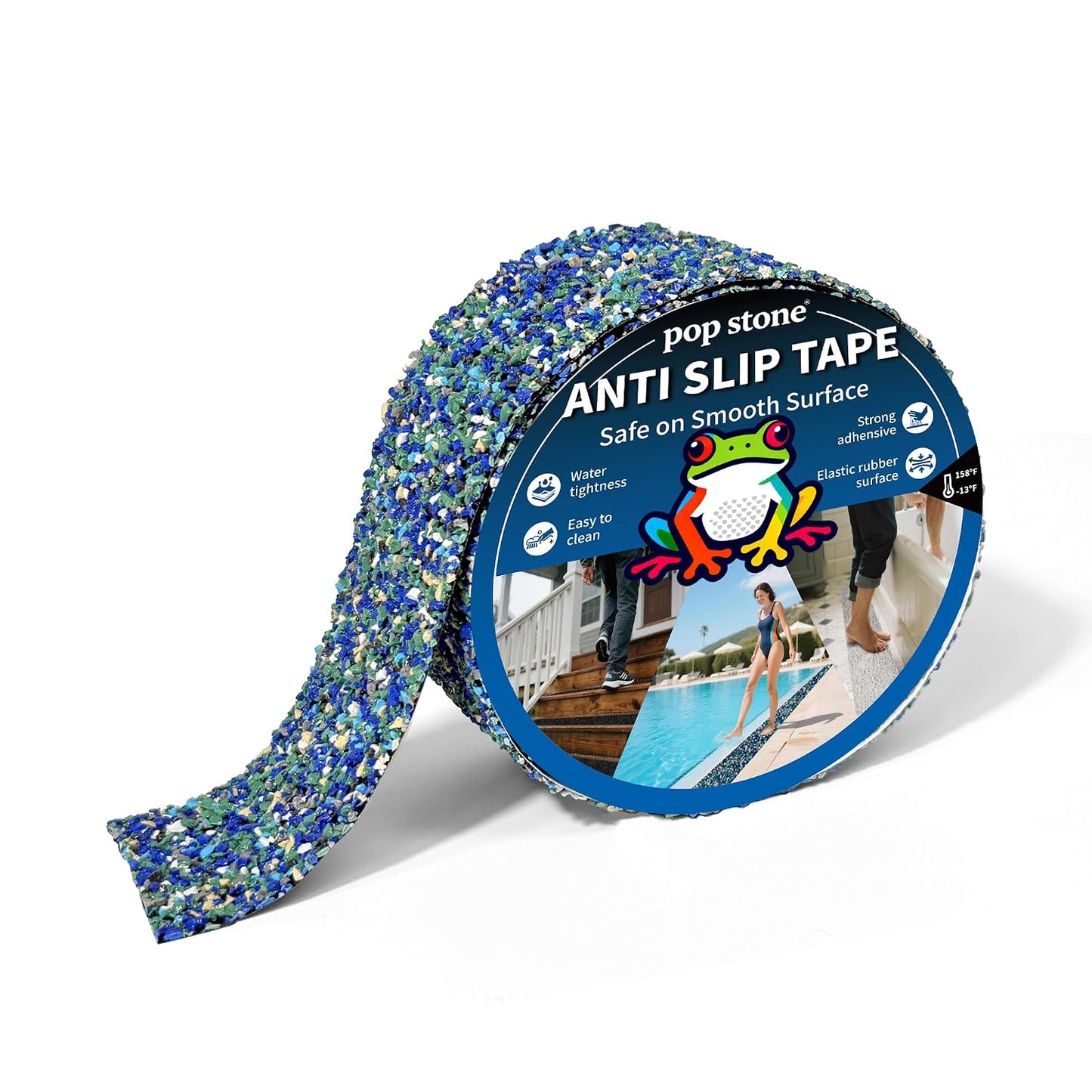 Waterproof Anti-Slip Traction Tape | 2" x16.5 FT | Heavy-Duty EPDM Rubber, Strong Grip & Barefoot Gentle | Indoor & Outdoor Solution: Poolside, Bath, Ramps, Stairs, Board Steps