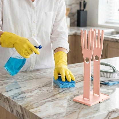 JJUNW 1 Pc Kitchen Gloves Holder, Dish Glove Holder Reusable Plastic Glove Drying Rack, Vertical Pink Rubber Glover Drying Dryer Rack for Dish Gloves Rags Sponge Kitchen Organizer