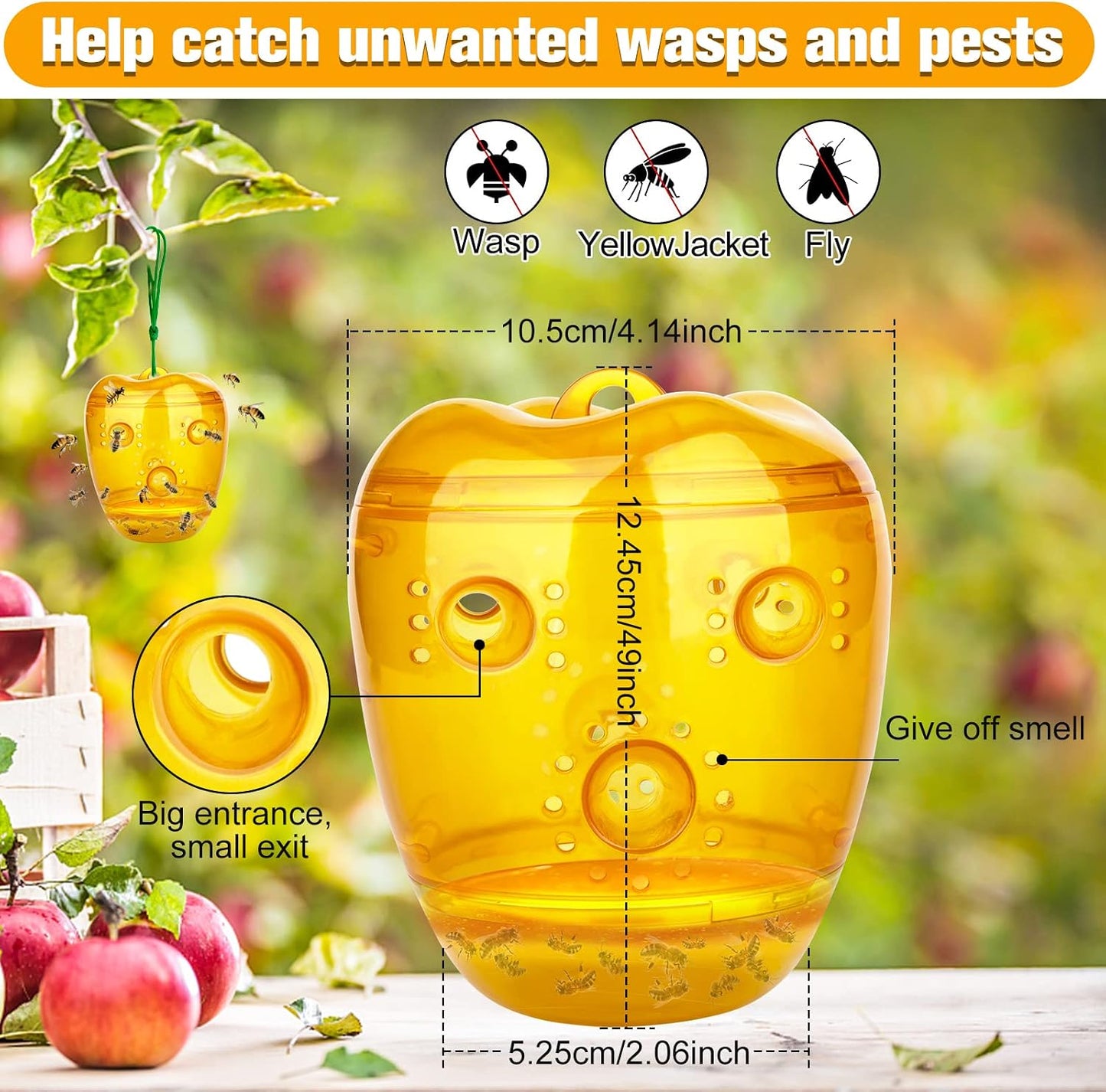 Wasp Trap, Yellow Jacket Trap Outdoor Hanging, Reusable Hornet and Wasp Catcher Traps for Outside Orange