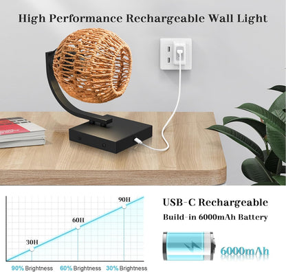 Battery Operated Wall Sconce Set of 2 with Remote Control, Rechargeable Wireless Led Glass Wall Lamp Indoor, Cordless Wall Light Fixtures Wall Mount for Bedroom Bathroom Hallway Farmhouse, Black