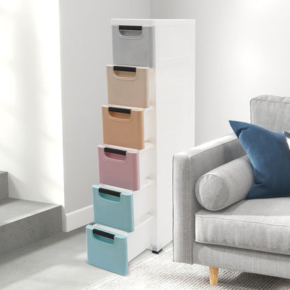 6 Drawers Narrow Storage Cabinet, Slim Rolling Cabinet with Wheels 77.16lbs Loading Capacity, Mobile Utility Cart with Drawers for Small Spaces Living Room Bedroom Office 15.7x7.9x39.4in (Multicolor)