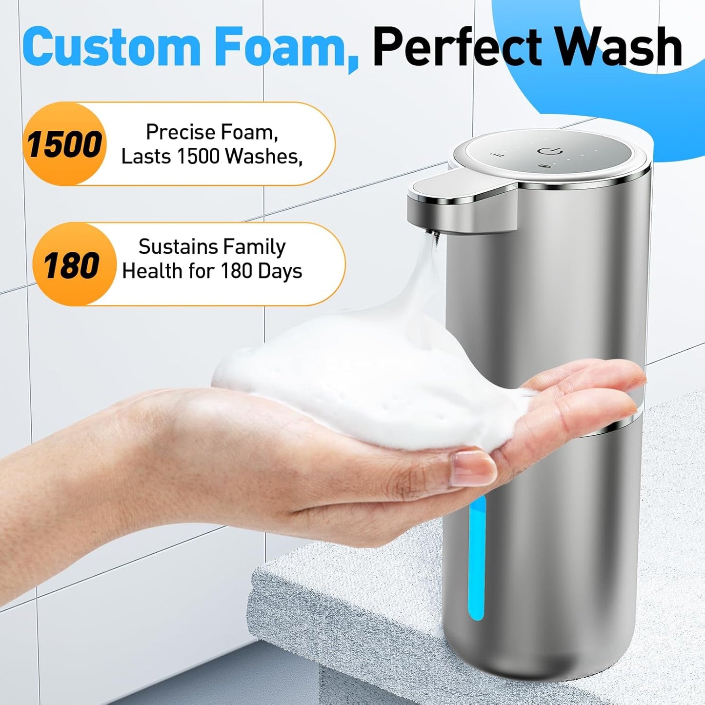 Fantictas Automatic Foaming Soap Dispenser Foaming Hand Sanitizer Touchless 1500mAh Soap Dispenser Rechargeable with Sensor for Bathroom Kitchen 13.5oz/380ml