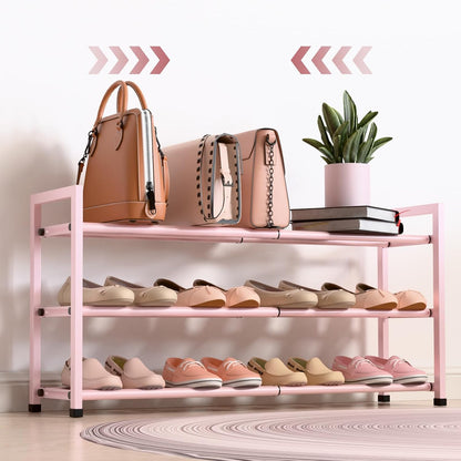 Bumusty 3-Tier Expandable Shoe Rack for Closet, 18“-33” Adjustable Shoe Rack for Small Space, Small Shoe Organizer for Front Door, Sturdy Metal, Black