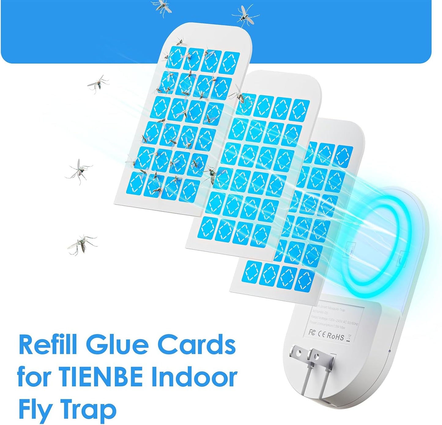 TIENBE Flying Insect Trap, 2 in 1 Indoor Plug-in Fruit Fly Trap, 1 Trap White and 6 Glue Cards, Fruit Fly Traps for Gnat, Moth, Mosquito, Suitable for Every Part of The Home
