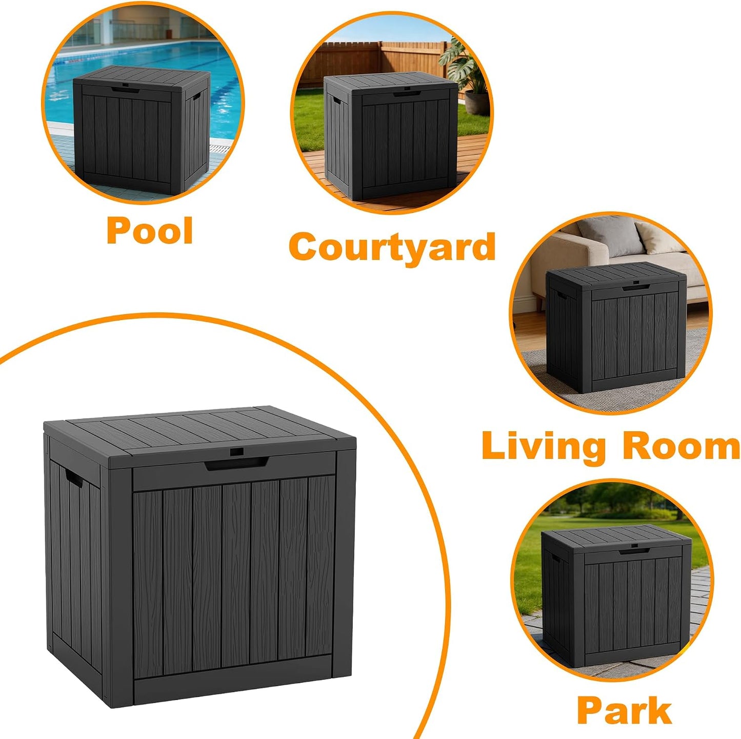 ROJIK 120 Gallon Waterproof Outdoor Deck Storage Box, Lockable Resin Patio Storage Bin with Lid for Garden Tools, Patio Cushions & Outdoor Accessories(Black)