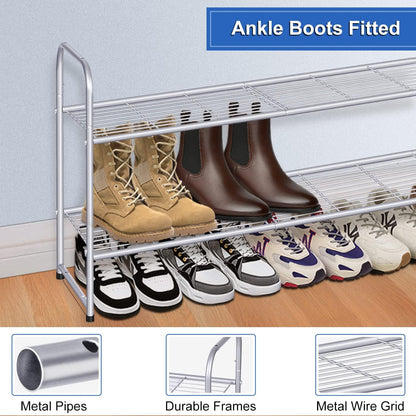 KEETDY 3-Tier Long Shoe Rack for Closet Metal Shoe Organizer for Entryway, Wide Stackable Shoe Storage Shelf with Sturdy Wire Grid for Closet Floor, Bedroom, Black