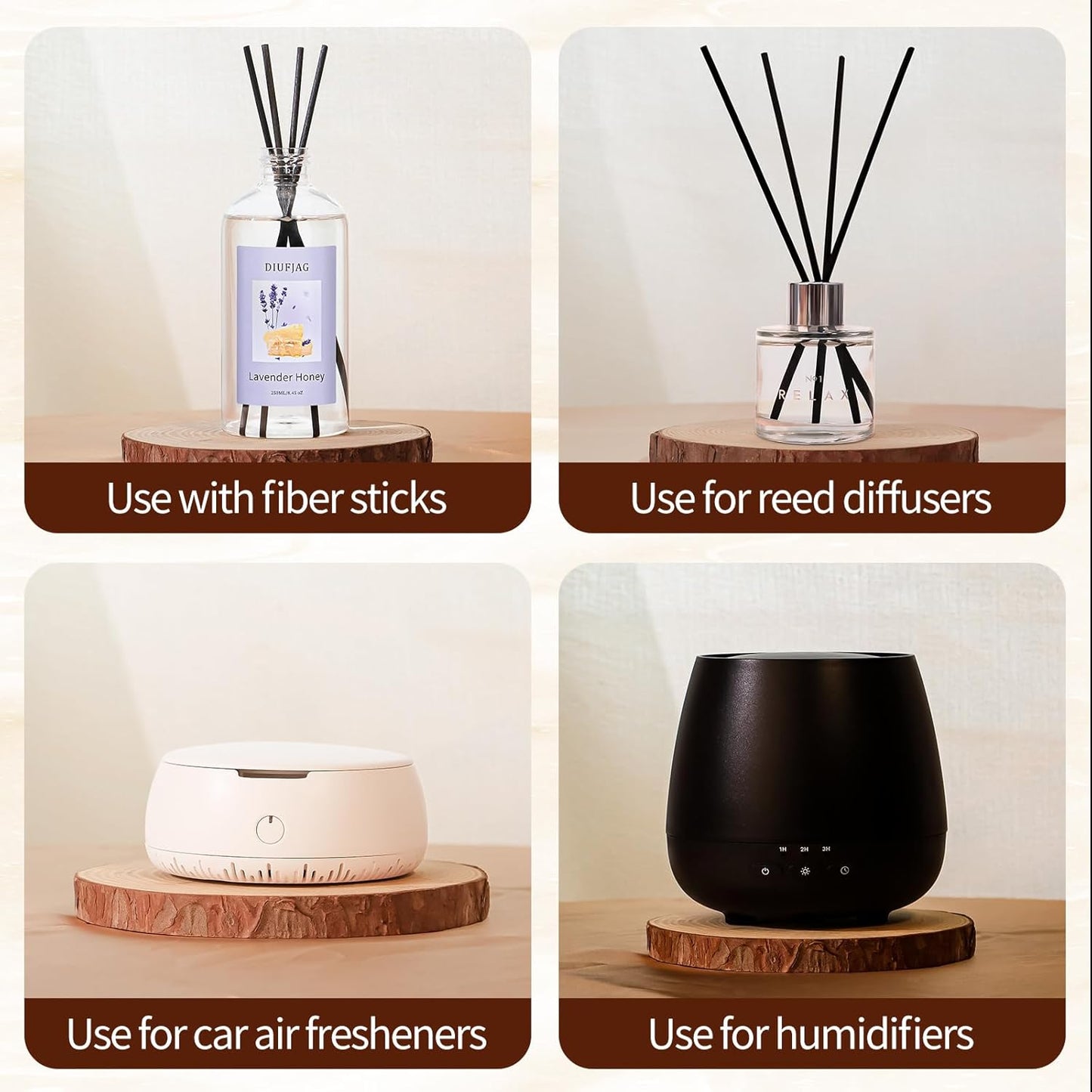 3 Pack Fragrance Reed Diffuser, 50ML Lavender Jasmine Lemongrass Aromatherapy Diffuser Set with 12 Black Fiber Sticks,Air Freshener for Bedroom Bathroom Office, 8.2X 6.6X 2.1 inch
