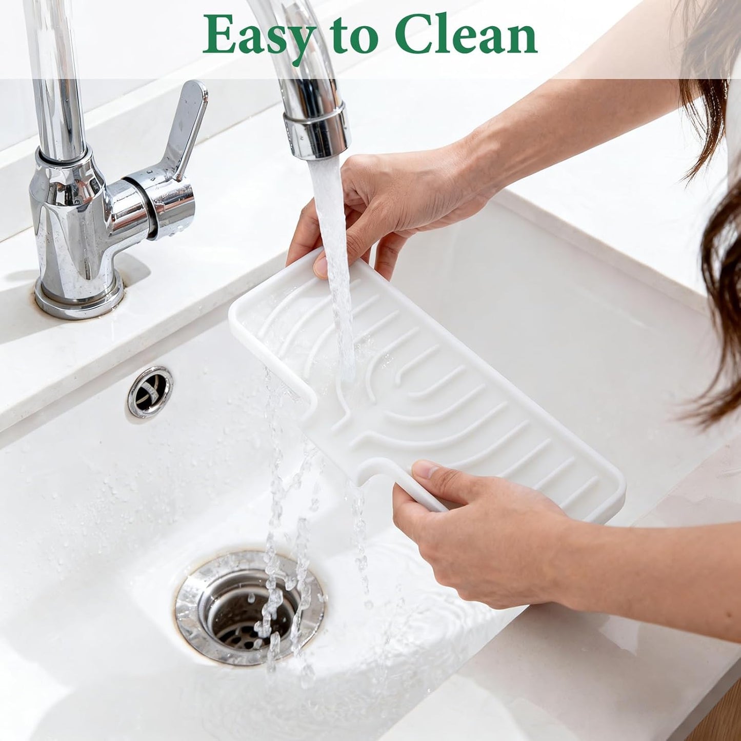 GUUKIN Sponge Holder for Kitchen Sink, Sink Caddy and Soap Tray | 10x4 inch Kitchen Sink Organizer | Compatible with Scrub Daddy, Kitchen Sink Accessories (Grey)
