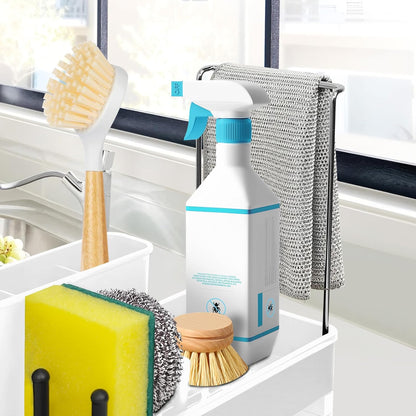 Kitchen Sink Caddy,Sponge Holder for Kitchen Sink with Dish Brush Holder, Auto Drain Tray, Sponge Drain Rack,Stainless Steel Sink Organizer Countertop，Sponge Soap(Grey)