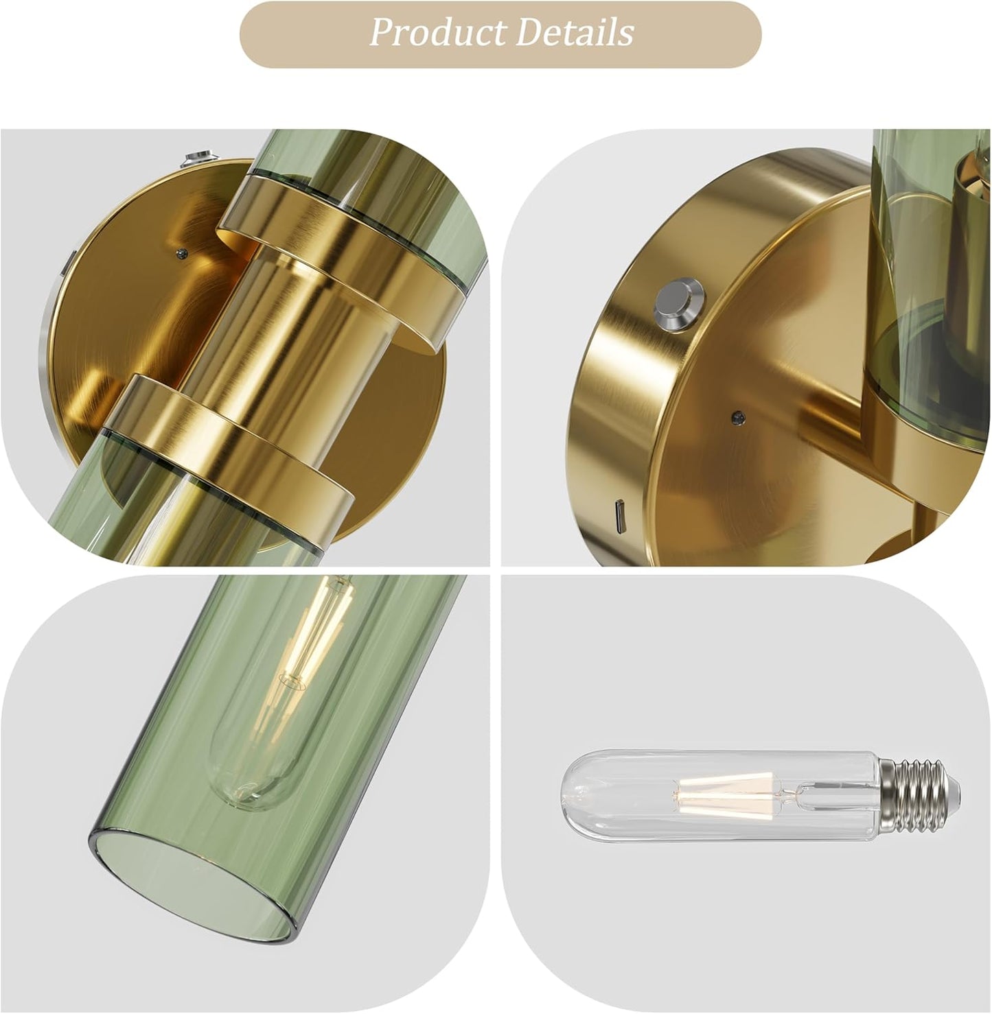 Battery Operated Wall Sconce Set of 2, 10000mAh Rechargeable Wireless Wall Lights Remote Control, Cordless Timer Dimmable Glass Wall Lamps for Living Room Bedside Entryway Emergency Gold 16.5 Inch