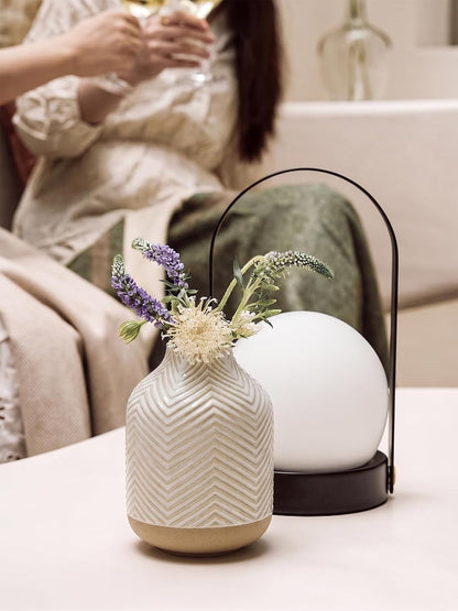 Small Boho Vase for Decor,Rustic Farmhouse Vase for Pampas Grass,Eucalyptus Set and Tiny Stem Flowers,Ceramic for Centerpieces, 5.3 Inch,Wave-Arctic White