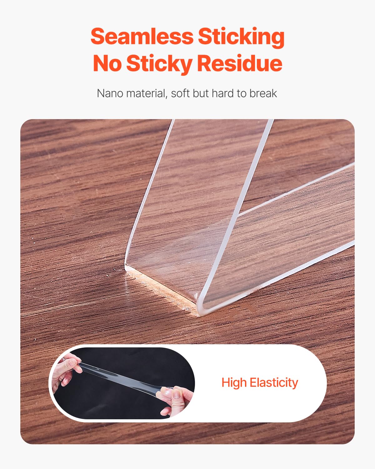 VEVOR Double Sided Tape Heavy Duty, 16 ft Long Nano Mounting Tape, Strong Adhesive & Reusable, Clear Two Sided Wall Tape, Removable Poster Picture Hanging Strips for Home, Office, Car, Outdoor Use