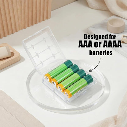 Skrfren 4 pcs AA/AAA Battery Organizer Storage Case, Clear Battery Holder Case Small Batteries Organizer for Drawer