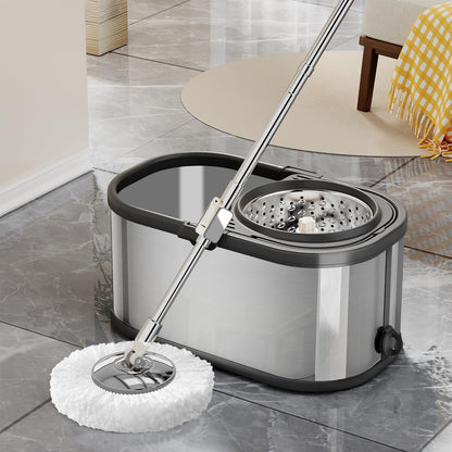 Spin Mop and Bucket with Wringer Set for Home,360° Mop and Bucket with Separate Clean and Dirty Water,Wet Dust Mop for Floor Cleaning with Extra Refills (Silver with 6 Pads)