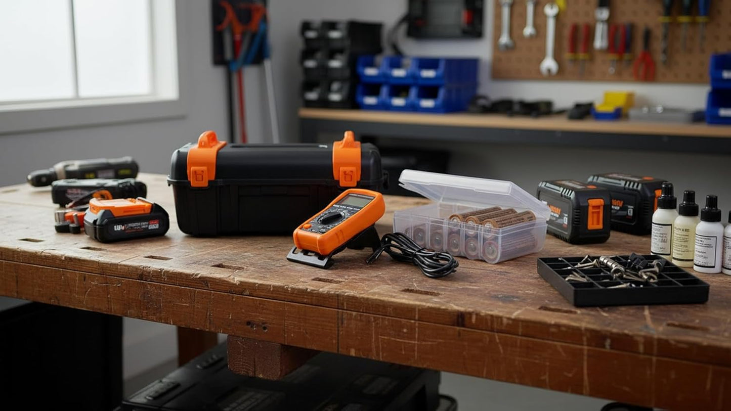 Dial Industries Battery Organizer Case with Tester for 12 AAA 12 AA 6C 4D | Compact cases for organizing in garage, toolboxes, RVs etc. Clear cases so easy to find in emergencies vs loose in drawer.