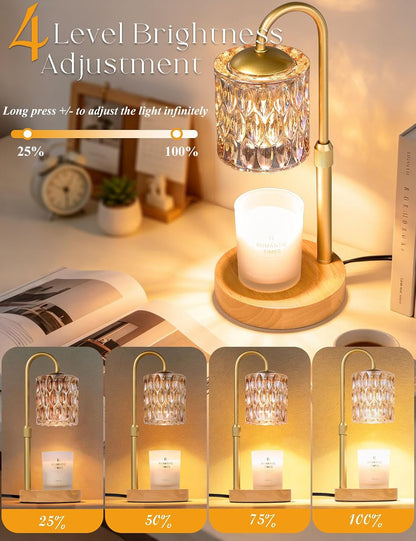 Briever Dimmable Candle Warmer Lamp with Timer, Height Adjustable Electric Candle Wax Warmer, Christmas Birthday Gifts for Women Mom, House Warming Gifts New Home Room Decor, Walnut Solid Wood Base