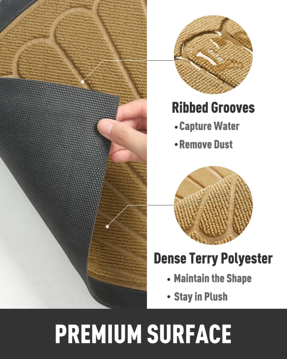 tchdio Door Mat Outdoor Indoor Entrance Doormat-Semicircular Durable Rubber Non Slip Front Door Mat for Outside Inside Entry Entryway Dirt Trapper WelcomeMat for Muddy Paws and Shoes-Black 17”x30”