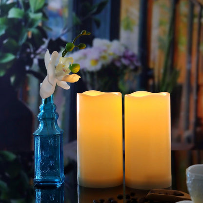 CANDLE CHOICE Waterproof Outdoor Battery Operated Flameless Candles with Remote Timer Plastic Flickering Fake Electric LED Pillars for Lantern Garden Wedding Christmas Decorations 3x4 Inches 3 PCS