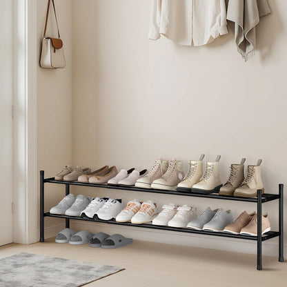 STORAGE MANIAC Long Expandable Shoe Rack, 18 Pairs Metal Wide Stackable Shoe Rack, Adjustable Shoes Shelf, Freestanding Shoes Organizer for Closet, Entryway, Hallway, Garage, Front Door, 3 Tiers