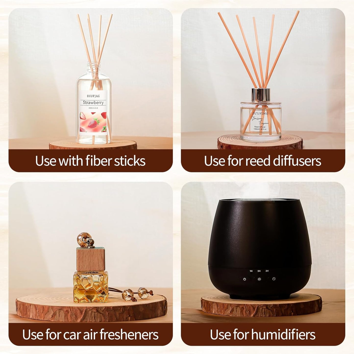 100ml Scent Diffuser with 6 Fiber Sticks, 3.5 oz Reed Diffuser Set Aromatherapy Fragrance Diffusers Air Fresheners for Home Bedroom Bathroom (Coconut)