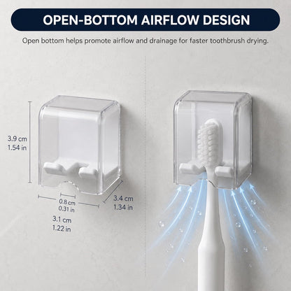 Toothbrush Holders for Bathroom Wall Mounted, 4 Pack Flip Cover Toothbrush Holder with Drainage, Self Adhesive Toothbrush Organizer for Electric Toothbrush, Manual Toothbrush, Shower, Mirror, Tile (4)
