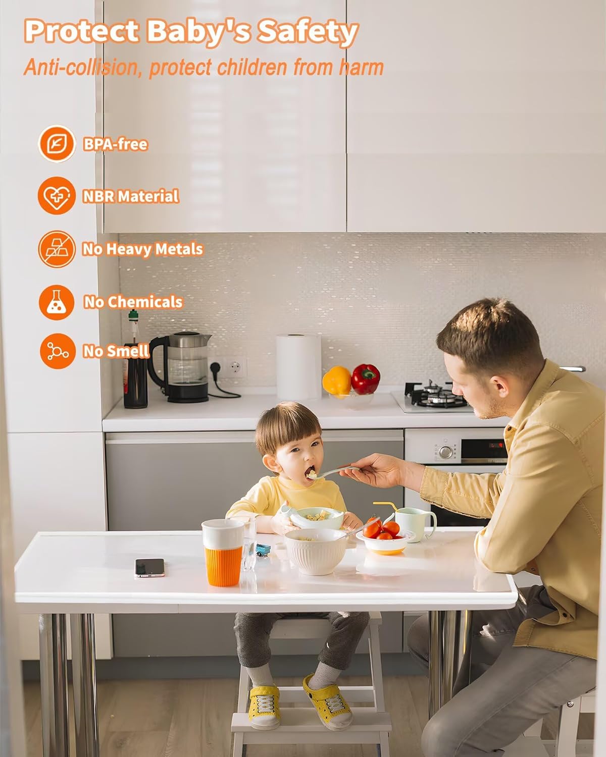 Baby Proofing Edge Protector, 6.6FT, 0.67" Extra Thick, Pre-Taped | L-Shape Air Buffering Soft NBR Rubber Foam Guard, Furniture Corner & Edge Safety Bumpers with 6 Corner Covers, White