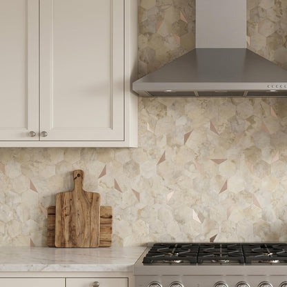 10-Sheet Heavy-Duty Hexagon Peel and Stick Backsplash, Thick Waterproof &Heat Resistant Stick on Wall Tiles, Slate Beige Mosaic for Kitchen & Bathroom, Strong Adhesive Permanent PVC Tiles