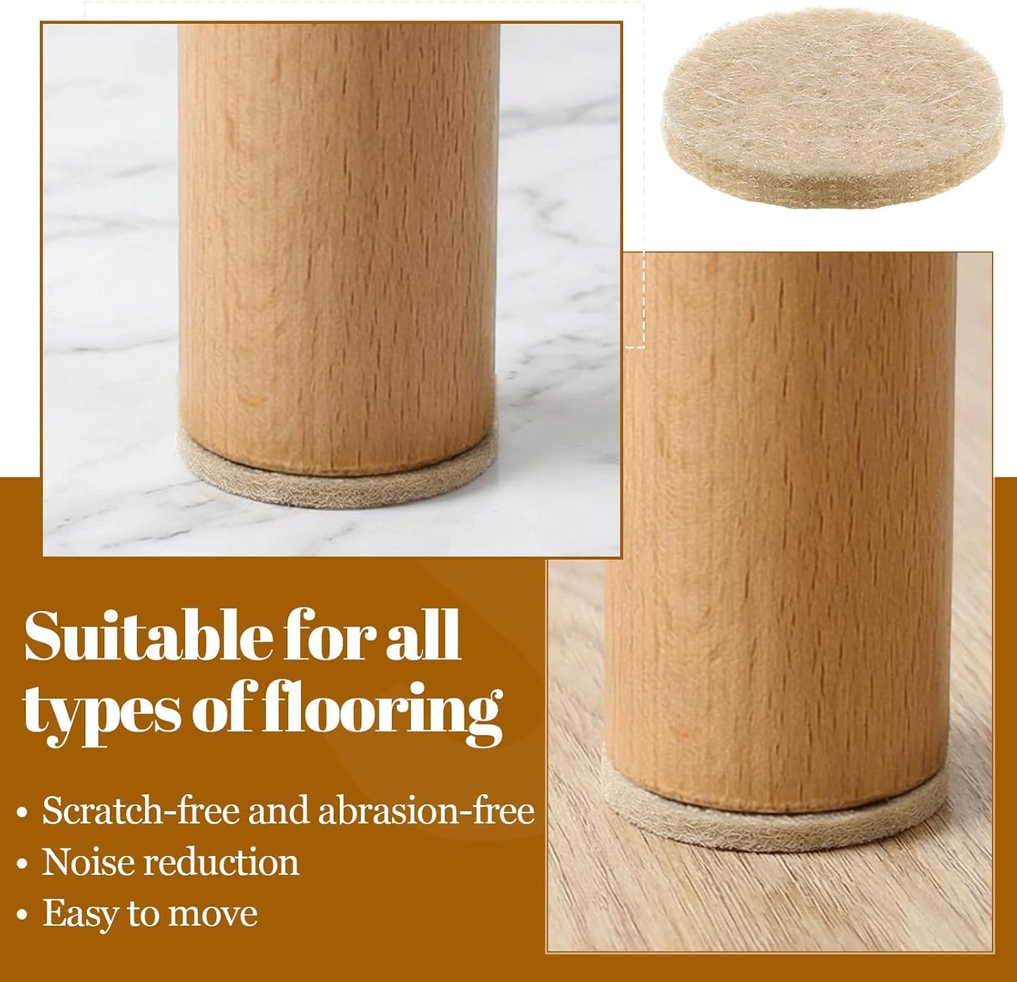 Sibba 128Pcs Felt Furniture Pads, Self Adhesive Round Furniture Pads for Chair Legs, Non Slip Anti Scratch Floor Protectors for Hardwood Floors, 0.75 Inch Round, Beige