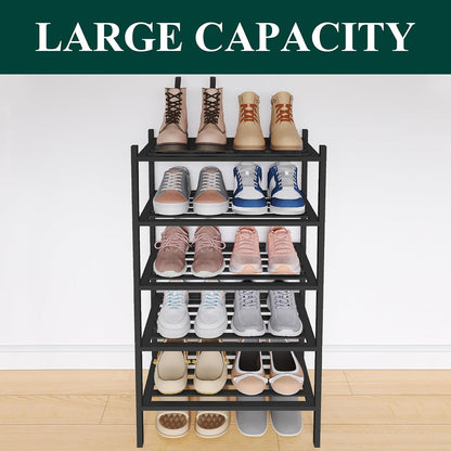 Smiry Bamboo Shoe Rack, 3 Tier Free Standing Wooden Shoe Organizer, Stackable Wood Shoe Storage Shelf for Closet, Entryway, 5 Horizontal Slats, 26.8"x11"x18.3", Natural