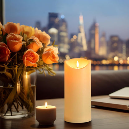 Blue Flameless Candles with Remote, Real Wax Glass Battery Operated Candles with Timer, LED Pillar Candle for Bedroom Home Wedding Birthday Party Fall Halloween Christmas Decorations, Set of 3