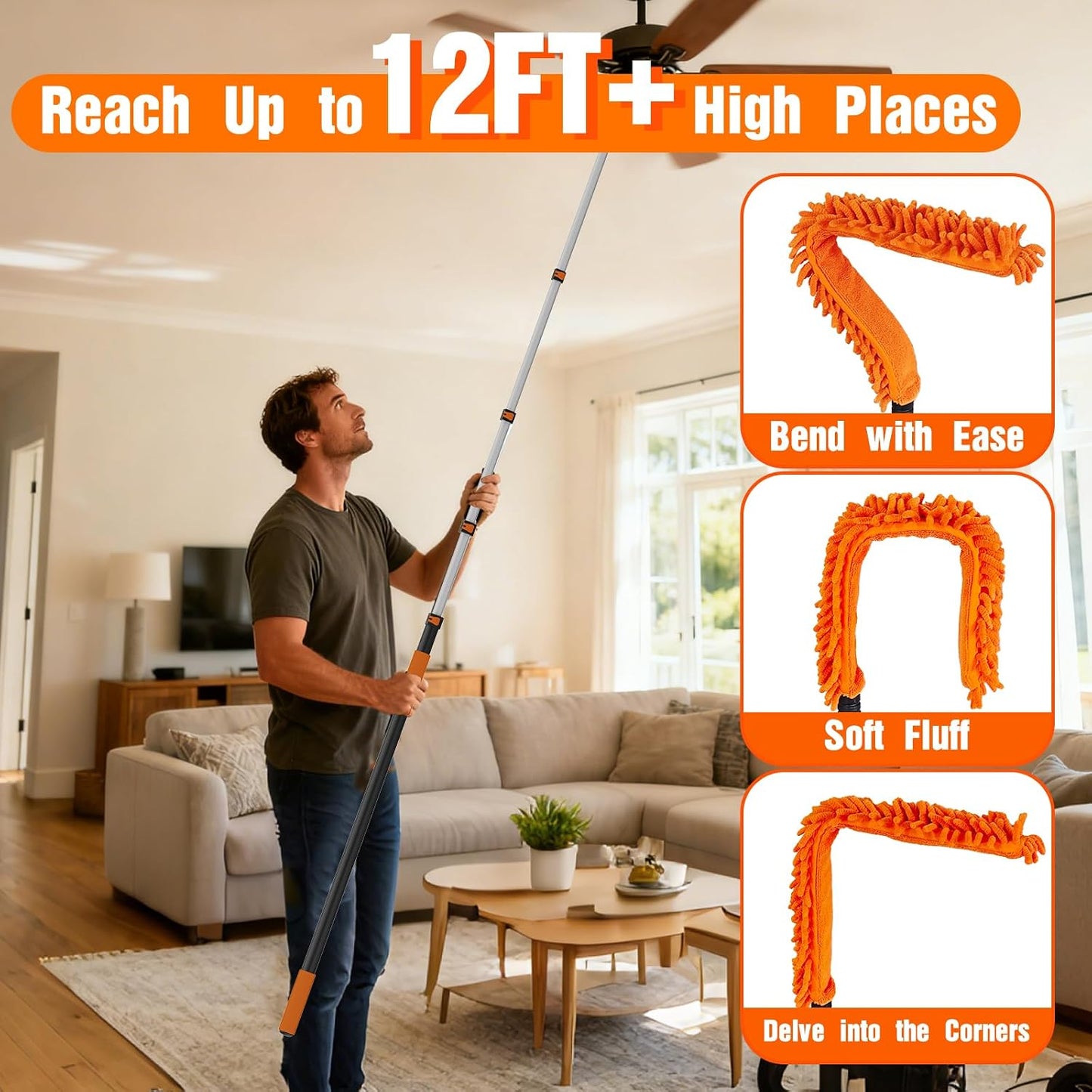 SISUPASSIE 20FT Duster Cleaner Kit, Dusters for Cleaning with Extension Pole, Baseboard & Wall and Window Cleaner Mop for Fan Blades, High Ceiling and Cobweb