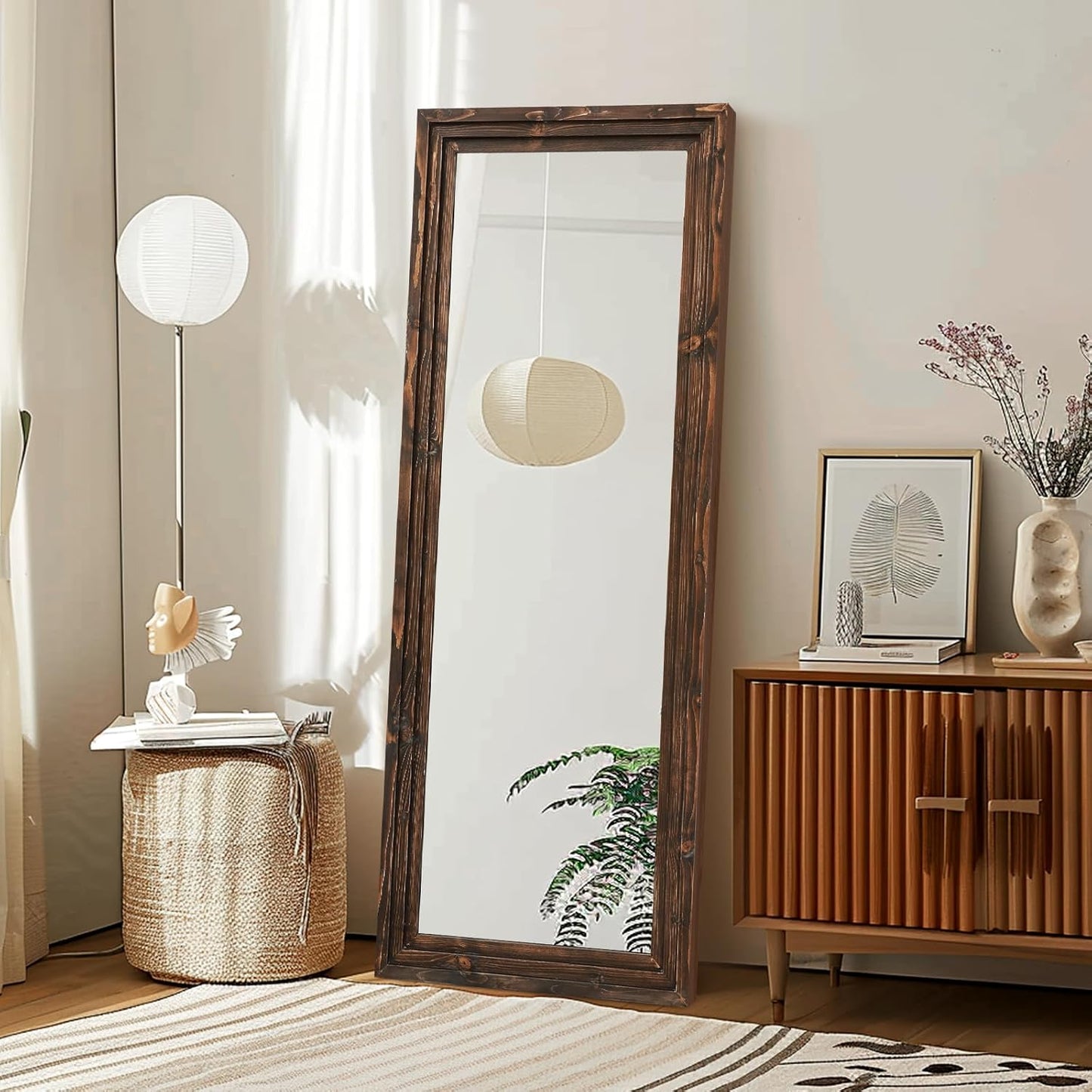 Full Length Mirror 65"x22" with Stand Solid Wood Frame Floor Large Mirror for Living Room, Bedroom Hanging Standing or Leaning Wall-Mounted, New Black