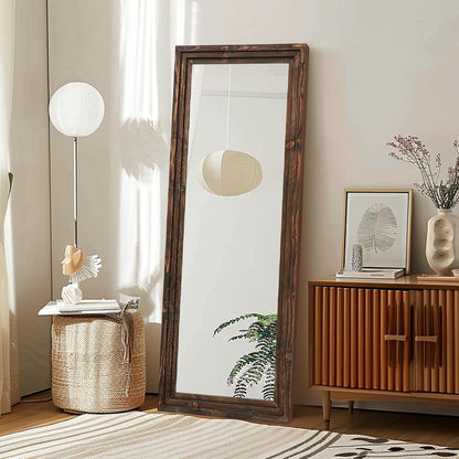 Full Length Mirror 65"x22" with Stand Solid Wood Frame Floor Large Mirror for Living Room, Bedroom Hanging Standing or Leaning Wall-Mounted, New Black