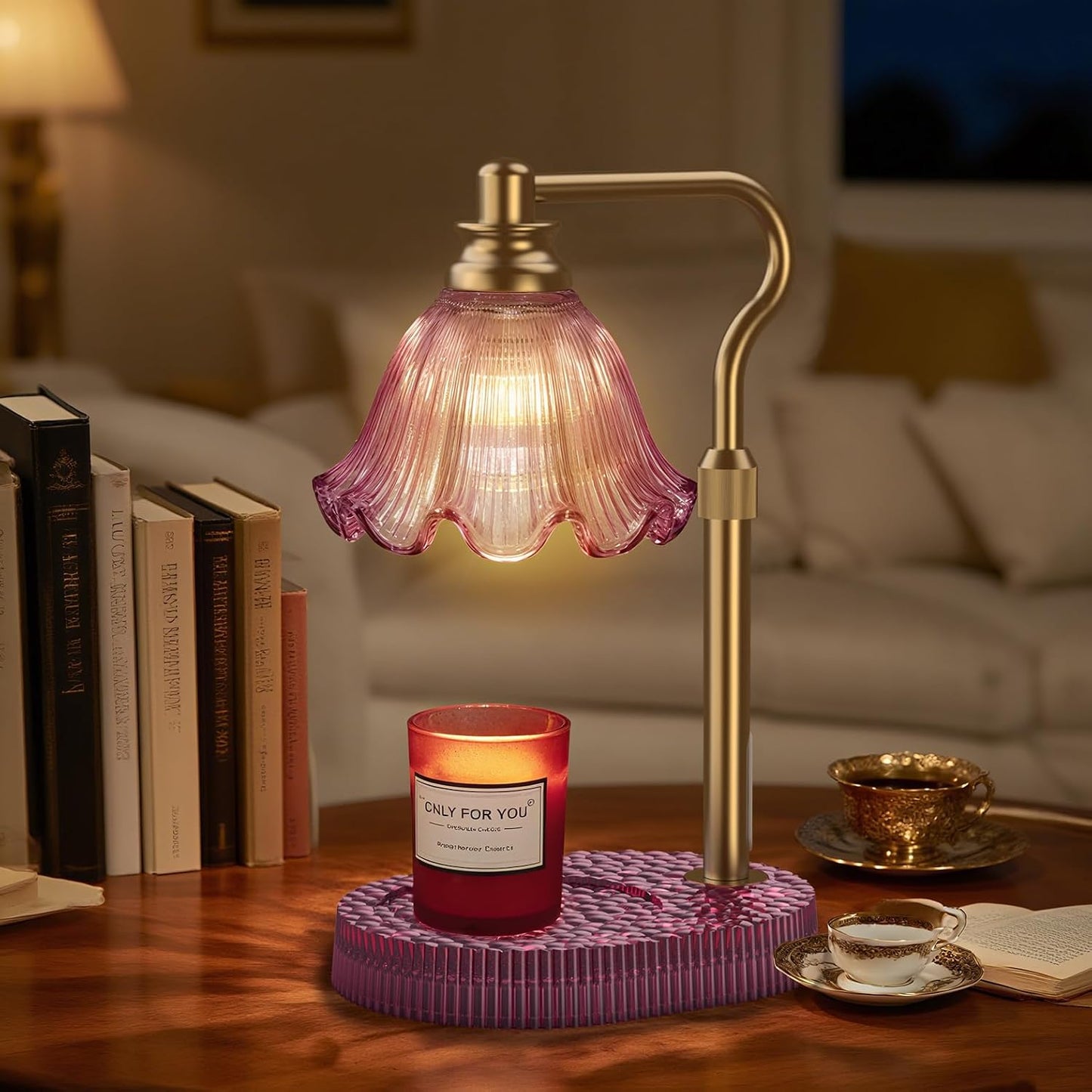Candle Warmer Lamp with Adjustable Height - Flameless 4-Level Dimmable Wax Warmer, Timer Function & Stylish Design in Multiple Colors (Green)