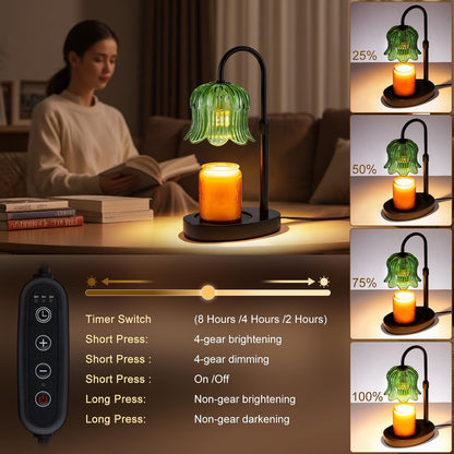 Candle Warmer Lamp Adjustable Timer - Electric Flower Glass Candles Warmers Adjustable Height Dimmable Vintage Base Modern Wax Candles Top Warmers for Small Jar Scented Wax Melts