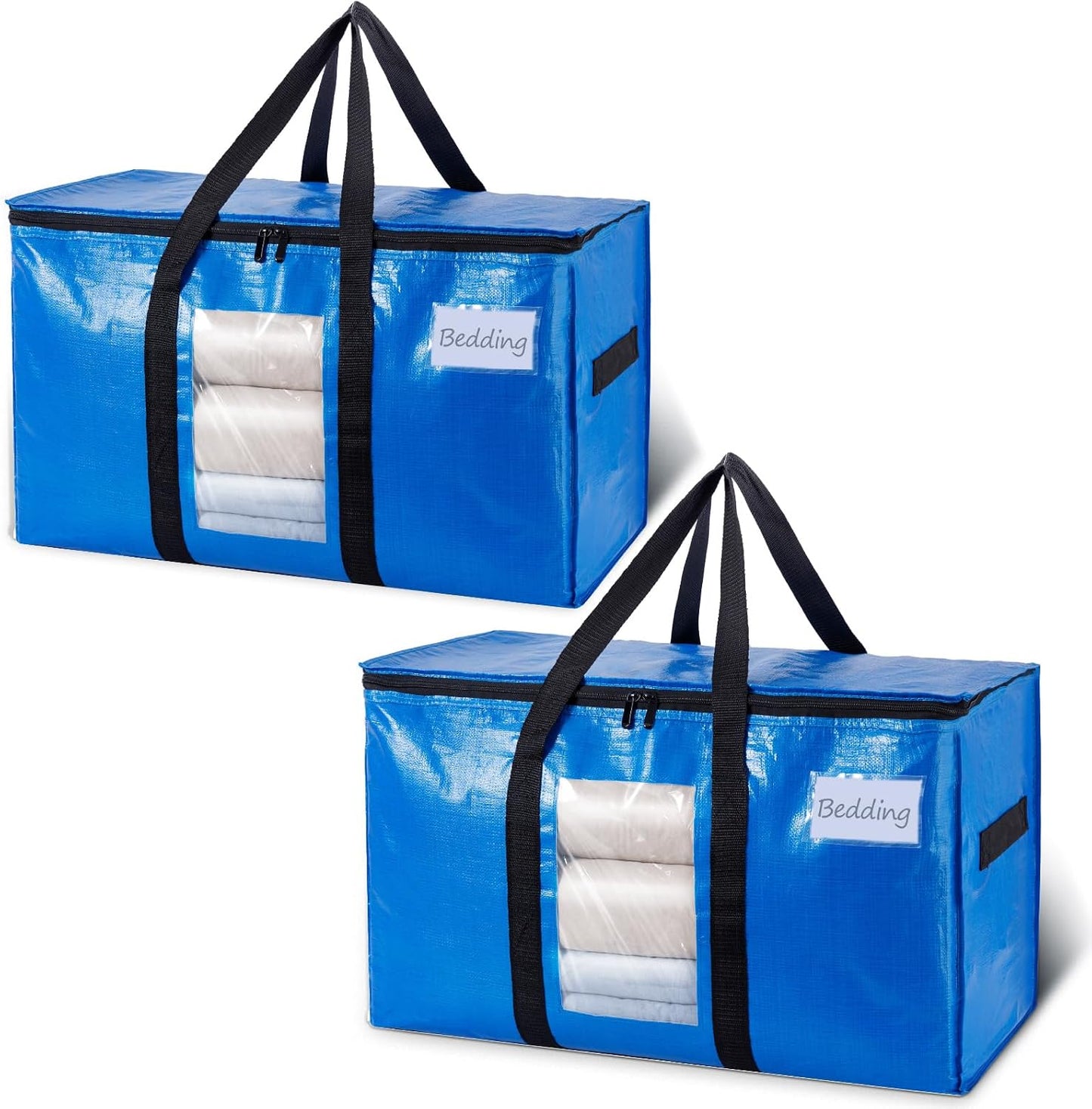 TAILI Extra Large Moving Bags, 4 Pack Blue Heavy Duty Totes For Storage with Visible Window, Wrap Around Handles, Storage Bags for Space Saving, Alternative to Moving Boxes