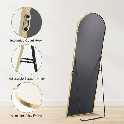 OLIXIS 64"x 21.5" Arched Mirror Full Length, Full Body Mirror with Stand, Hanging or Leaning for Wall, Floor Standing with Shatter-Proof Glass for Bedroom, Living Room, Long, Black