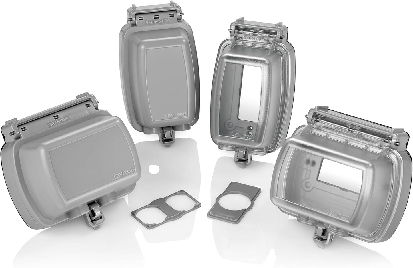 Leviton Weatherproof Outlet Box, Extra Duty 1-Gang While-In-Use Cover Includes Inserts for Single, Duplex and Decora/GFCI Receptacles, Vertical Mount, Plastic Enclosure, 5980-UCL, Clear