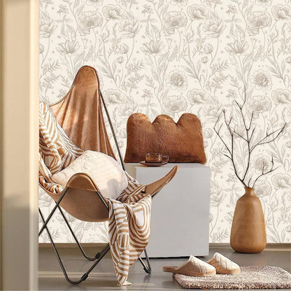 MuralPeel Modern Beige Black Wildflower Flowers Peel and Stick Wallpaper Self Adhesive Removable Easy Peel Off Stick on Wall Paper for Bedroom Cabinet Renter