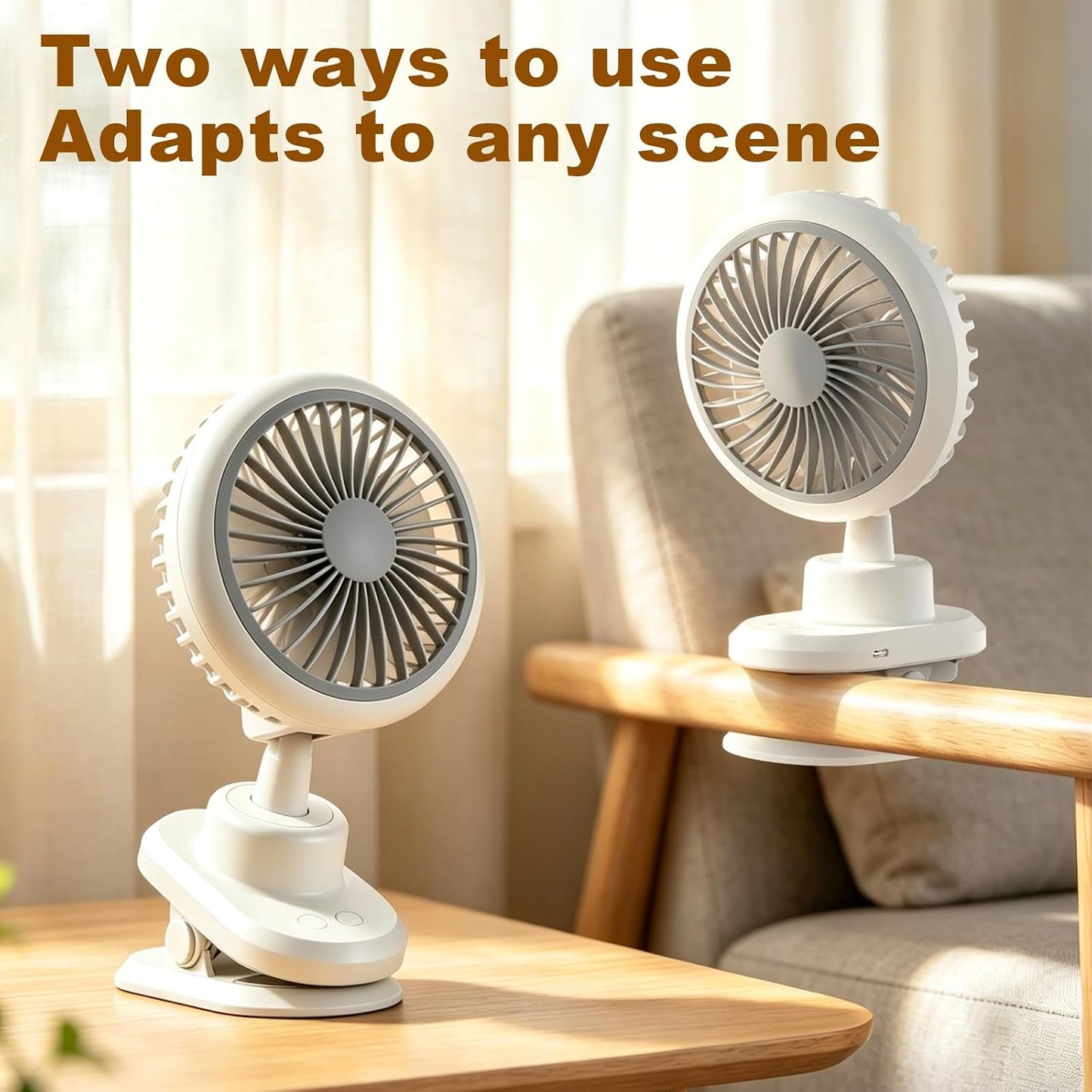 USB Clip On Fan, 180° Auto Oscillation 4-Speed Rechargeable Personal Fan with 3600mAh Battery, Quiet Brushless Motor, 3.2cm Strong Clip for Home, Office, Bedroom, Camping, Travel White