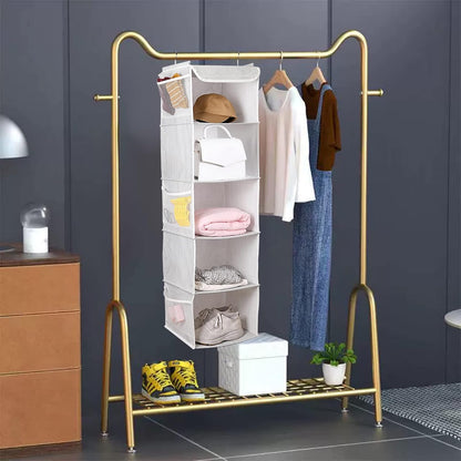 BrilliantJo 2 Pack Hanging Closet Organizer, 5 Shelves Hanging Storage with 6 Side Pockets for Clothes Shoes, 43"x12"x12"(Black)