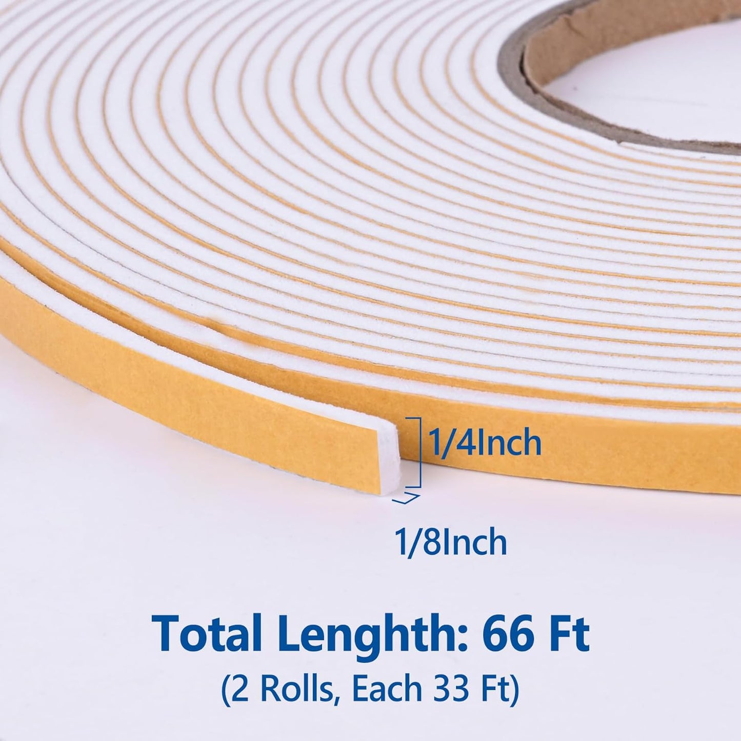 Self Adhesive Foam Tape Weatherstrip 1/2in x 1/4in x 42Ft High Density Foam Insulation Strips Foam Seal Weather Stripping with Strong Adhesive for Door and Window Sound Isolation Soundproofing, White