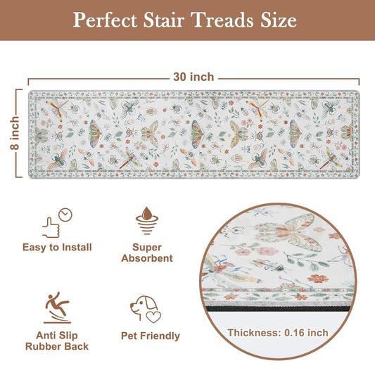OJIA Insect Print Stair Treads Non Slip Stair Runners for Wooden Steps Indoor, 15PCS 8"x30" Rubber Backing Carpet Treads for Wood Stairs Staircase Step Treads for Kids & Dogs, Stair Covers, Black