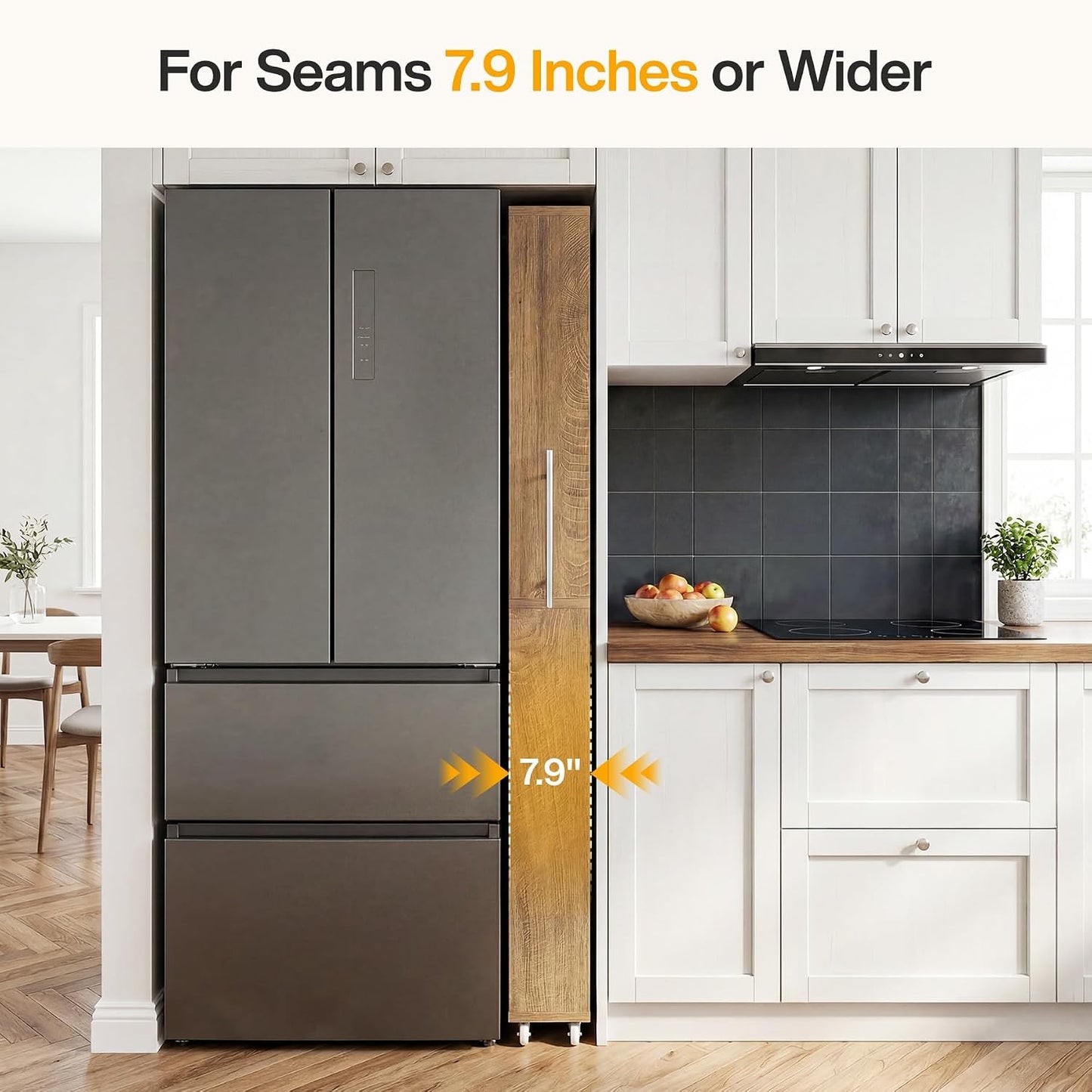 Tribesigns 73" Tall Slim Storage Cart on Wheels, 7-Tier Narrow Pantry Cabinet, Rolling Skinny Spice Rack Organizer Next to Fridge, Wooden Pull-Out Storage Shelf for Kitchen Small Spaces, White