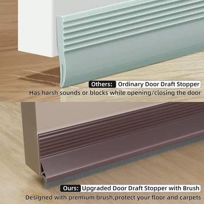 39” Under Door Draft Stopper with Brush,Bottom of Door Sweeps for Exterior & Interior,Gap Filler Sound Blocker Seal Strip,Draft Guard Dust Stopper(Black)